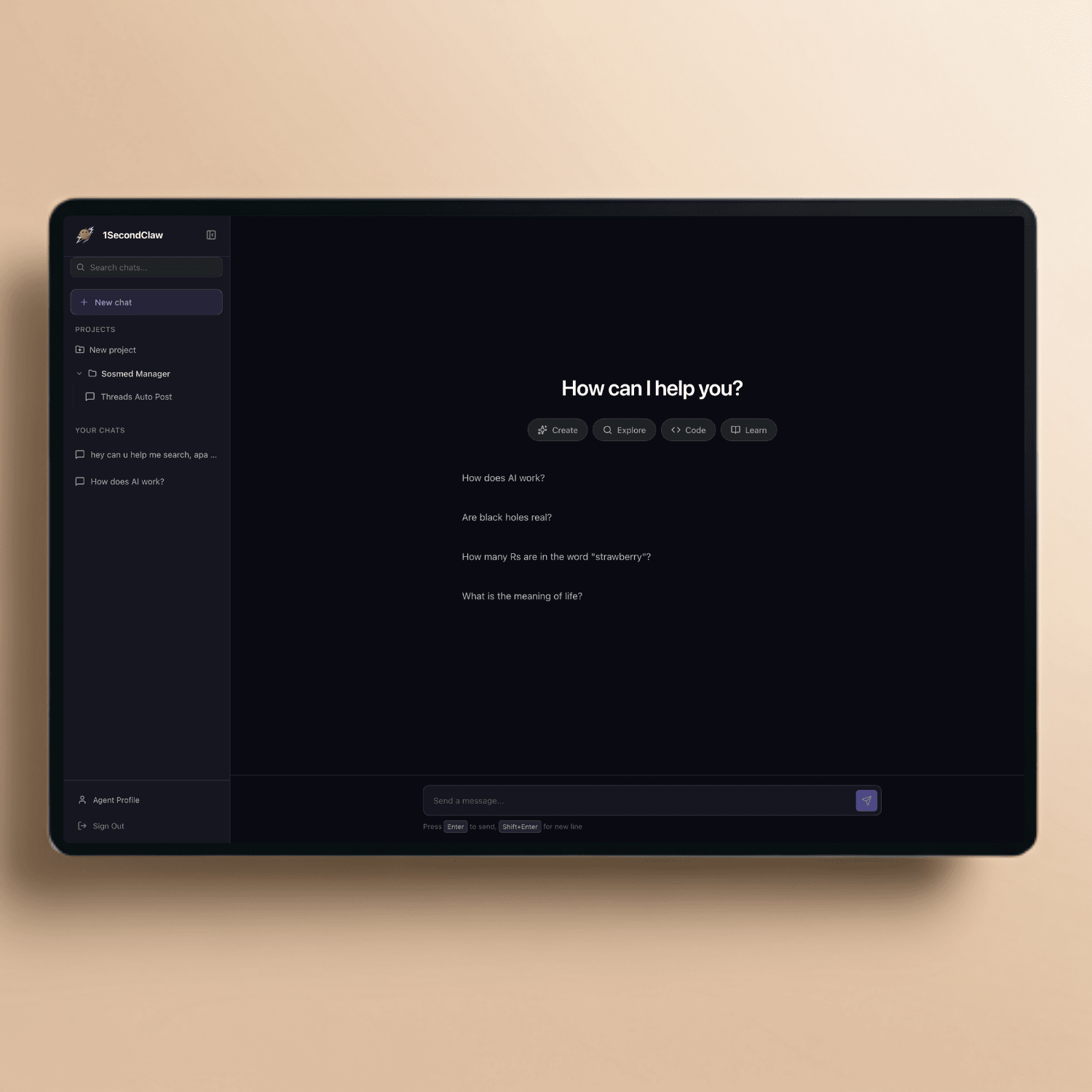 Dashboard Interface showing AI prompts and code
